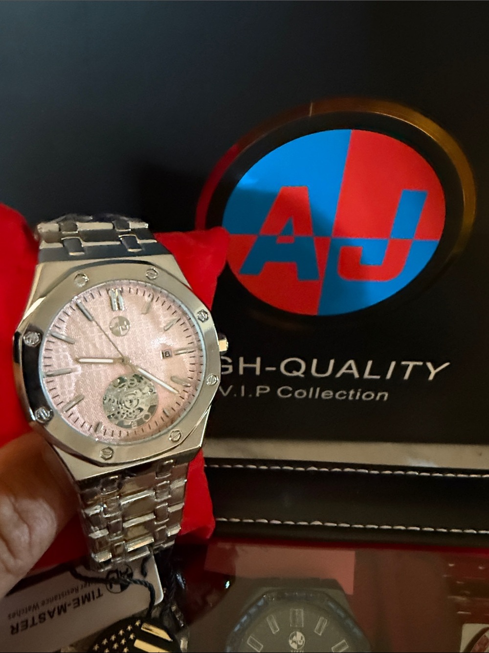 AJ Collection 43 amp Men’s Stainless Steel Silver Watch with Pink Dial